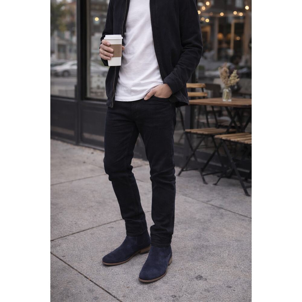 The Rail Navy Suede Chelsea Boots Mens 44M Slip On Ankle Boot Minimalist M10.5